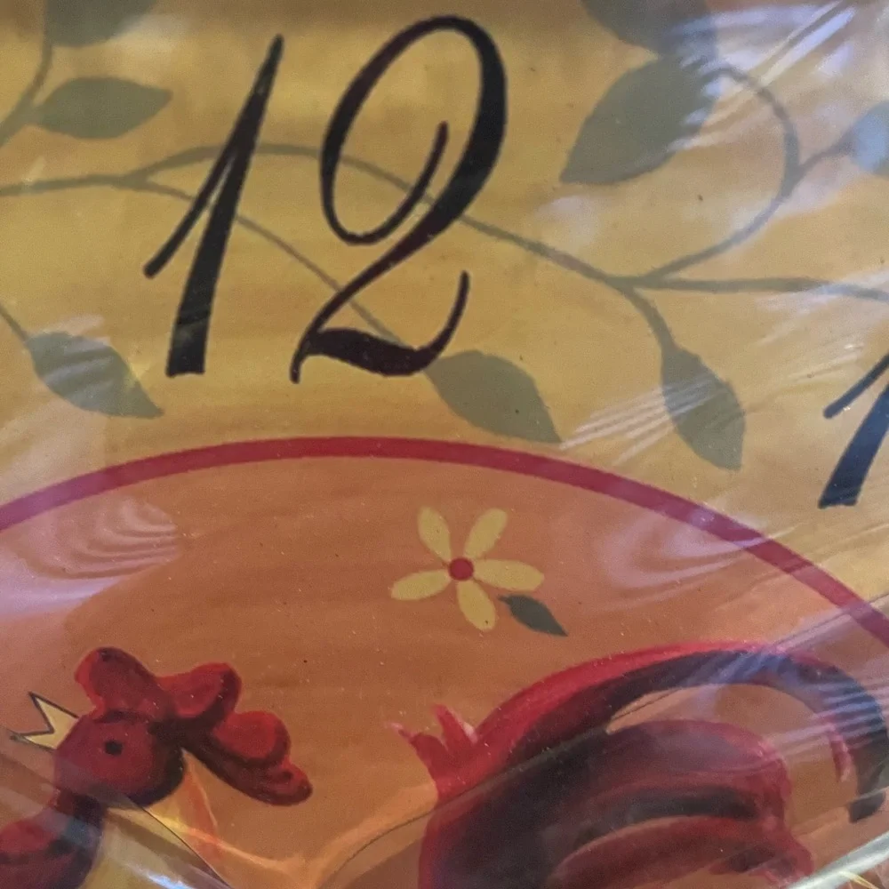 French Country Rooster Wall Clock Rich Gold/orange/ Black/metal stand NEW in Box
